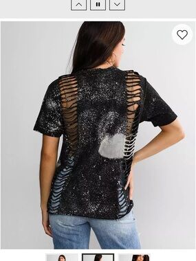 Buckle Distressed Black Short-Sleeve Cutout Tee